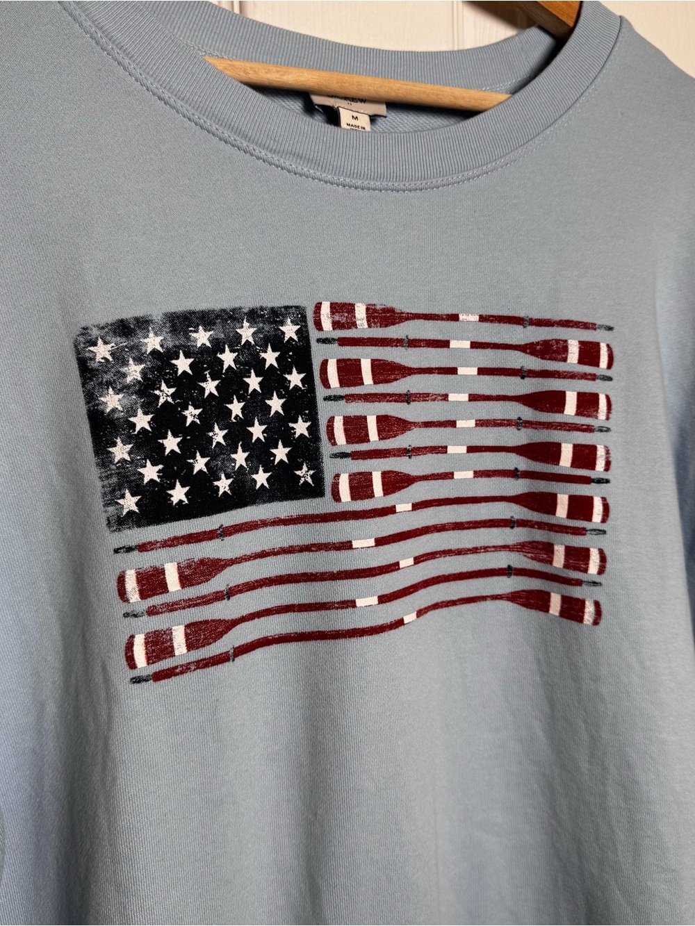 J.Crew M Blue Americana Rowing Oar Flag Sweatshirt Coastal Preppy Nautical - Picture 2 of 9